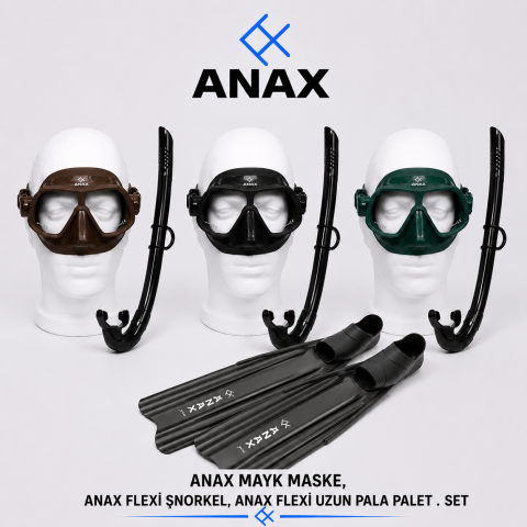 Anax Mayk maske + Anax Flexi şnorkel + Anax Flexi Palet