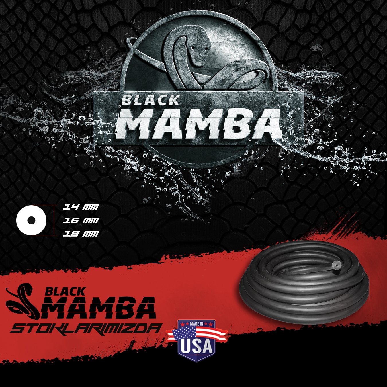 14 Mm Black Mamba Siyah Çevirme Zıpkın Lastiği